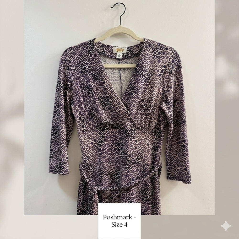 ✨Vintage Talbots Dress Purple Ikat Wrap  - Size 4 - EUC!✨